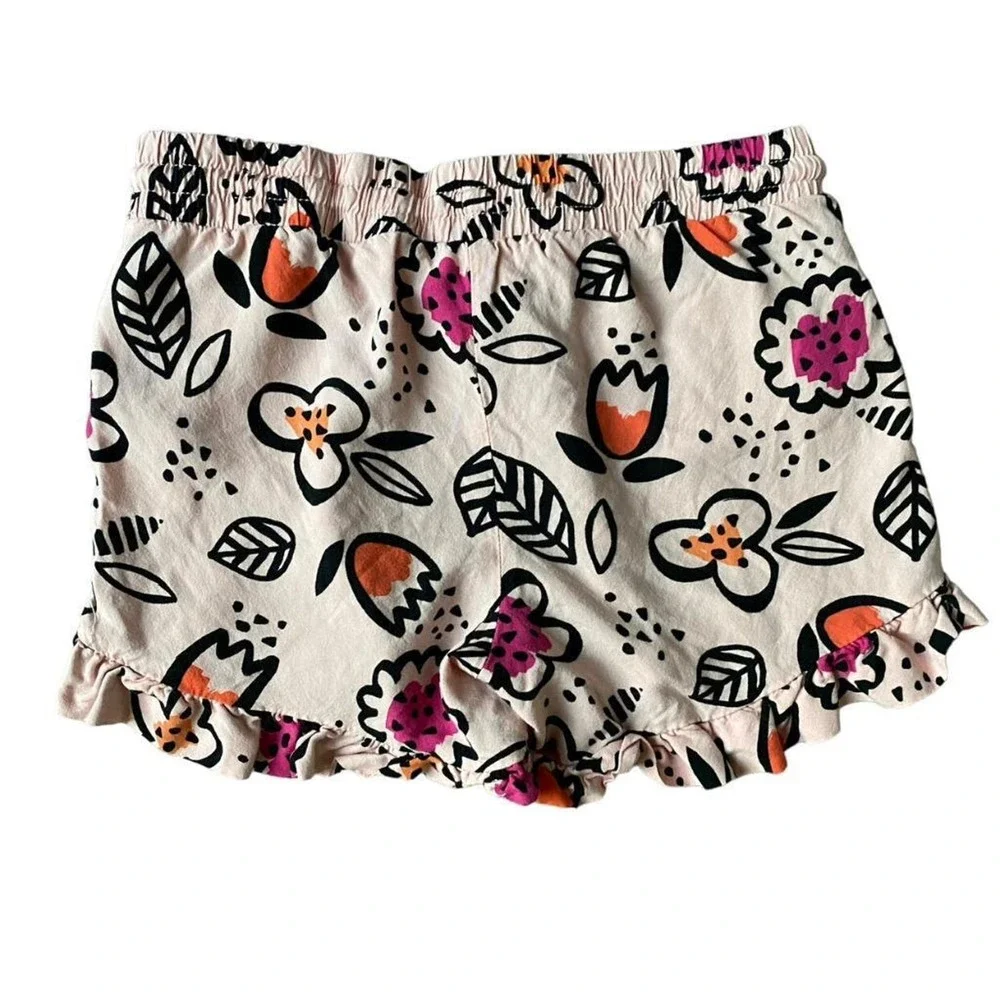 Girl Medium 7-8 Light Pink Bold Black Flowers Floral Print Ruffle Stretch Shorts